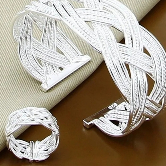 925 sterling silver interwoven web Bangle and ring set - Picture 1 of 7